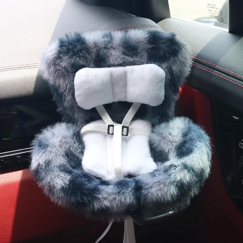 Walant Doll Car Seat Compatible with Labubu, Chair for 10-17cm Dolls - Adjustable Safety Strap, Air Vent Clip & Desktop Stand, Soft Cushion, Cute Car Ornament Gift for Collectors & Fans (Grey Leopard Print) - Image 1